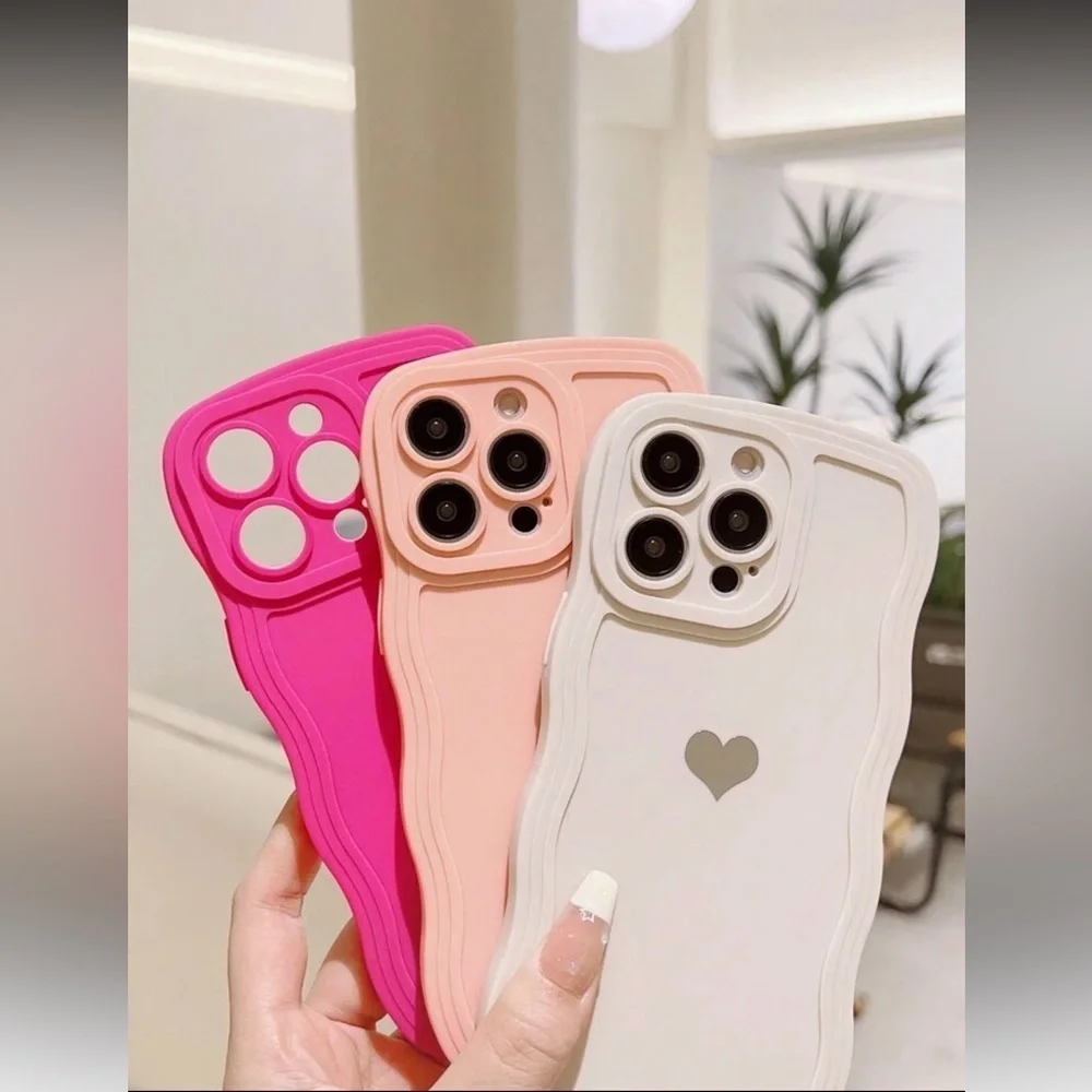 Set of 3 Soft Silicone Cases for iPhone 16 Pro Max Pink Peach and White